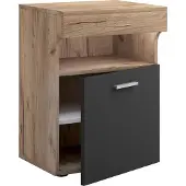Hioshop SlepalL nachtkastje 2 laden 1 plank antraciet, eik decor.