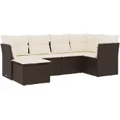 vidaXL 6-delige Loungeset met kussens poly rattan bruin