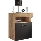 Hioshop SlepalM nachtkastje 1 deur 1 plank antraciet, eik decor.