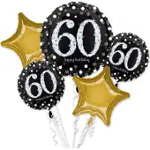 Amscan folieballonnen Sparkling Birthday 60 zwart/goud 5 delig