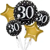Amscan folieballonnen Sparkling Birthday 30 zwart/goud 5 delig