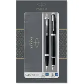 Parker IM met balpen en vulpen zwart/chroom (blauwe inkt)
