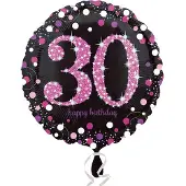 Amscan Folieballon HBD sparkling pink 30 (45cm) (zwart, pink, zilver)