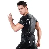 Sans marque LateX – Latex Shirt in Klassieke Vorm met Korte Mouwen en Gemakkelijk te Combineren Maat L – Zwart