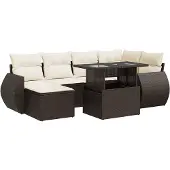 vidaXL 7-delige Loungeset met kussens poly rattan bruin