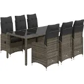 vidaXL 7-delige tuin-bistroset met kussens, grijs, polyrotan