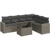 vidaXL 7-delige Loungeset met kussens poly rattan grijs