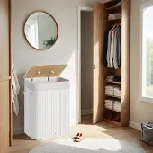 Songmics Wasmand Met Deksel 72 L Bamboe – Compacte Natuurlijke Look