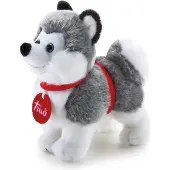 Trudi - Trudino Knuffel Hond Husky 15 cm - Handgemaakt in Italie - Zacht pluche - Knuffeldier voor jongens en meisjes - Grijs Wit - 8x15x15 cm maat XS