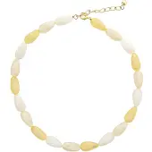 Behave Kralen ketting dames geel wit acryl – lichtgewicht zomerketting – cadeau vrouw nikkelvrij – goudkleurige sluiting – geschenkverpakking – cadeau vriendin
