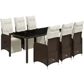 vidaXL 7-delige Bistroset met kussens poly rattan bruin