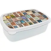 MuchoWow Broodtrommel Wit - Lunchbox - Brooddoos - Deuren - Architectuur - Vintage - Collage - 18x12x6 cm - Volwassenen