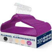 SereneLife Kleerhangers, Fluwelen Hangers, Antislip Duurzame Kledinghangers Set-200 Stuks, Met 360° Draaihaak