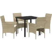 vidaXL Tuin Eettafel Set 5 st Beige poly rattan