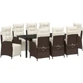 vidaXL Tuin Eettafel Set 9 st Bruin poly rattan