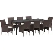 vidaXL Tuin Eettafel Set 9 st Bruin poly rattan