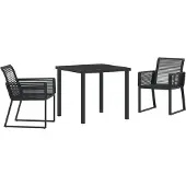 vidaXL Tuin Eettafel Set 3 st Zwart Gepoedercoat staal