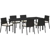 vidaXL Tuin Eettafel Set 7 st Zwart Gepoedercoat staal