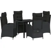 vidaXL Tuin Eettafel Set 5 st Zwart poly rattan