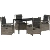 vidaXL Tuin Eettafel Set 5 st Grijs poly rattan
