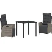 vidaXL Tuin Eettafel Set 3 st Grijs poly rattan