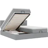 vidaXL Ottoman bed met matrassen en LED's 200x200cm stof lichtgrijs