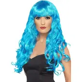 Smiffys Mooie blauwe pruik Siren met lang krullend haar