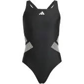 Adidas Sportieve badmode 'Logo C-back Swimsuit' grijs / zwart / wit
