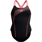 Speedo eco medley logo medalist 1p bla/ora wedstrijd badpak dames oranje-zwart