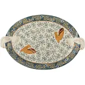 Bloomingville Dienblad aardewerk blauw Hezha 34cm