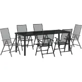 vidaXL Tuin Eettafel Set 7 pcs Antraciet Gepoedercoat staal