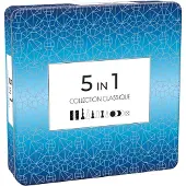 Tactic Metalen koffer 5 spellen in 1 - - Schaken, dammen, backgammon, dominostenen en tic-tac-toe