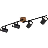 Briloner Leuchten WOOD & STYLE - plafondlamp - spots draaibaar - 4-lichts - GU10 - Materiaal: hout en Metaal - Kleur: zwart