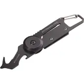 Troika KTL26-TI Sleutelkarabijnhaak Zwart, Titanium Mini-gereedschap met 5 functies, zakmes, karabijnhaak, klein zaagblad, platte schroevendraaier, flesopener, 420 roestvrij staal / aluminium, zwart