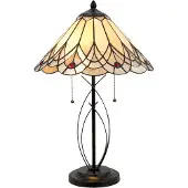 Clayre & Eef Tiffany tafellamp, diameter 40 cm, hoogte 60 cm, beige glas