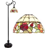 Clayre & Eef Tiffany vloerlamp 40x27x152 cm glas bloemen staande lamp