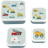A Little Lovely Company - Brooddoos - Broodtrommel -Lunch & snack box set van 4 - Voertuigen