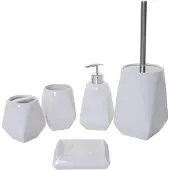 MCW 5-delige badkamerset -C71, WC-set badkameraccessoires, keramiek ~ wit