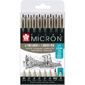 Sakura Pigma Micron Fineliner 6-set + 1 Brush Pen + 1 PN