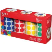 APLI Kids stickers XL cirkels, diameter 20 mm, doos met 4 rollen in 4 kleuren