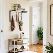 Mazazu Wandkapstok - Met plank - 10 haken - Beige - 65x30x42