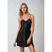 DKaren Hoogwardige satijn chemise zwart - Gabi XL