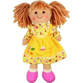 Bigjigs Toys Stoffen Pop Daisy - BIGJIGS - Meisjespop met Gele Jurk - 28 cm