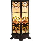 Clayre & Eef Tiffany tafellamp, 18x18x45 cm, beige, bruin glas