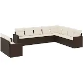 vidaXL 10-delige Loungeset met kussens poly rattan bruin