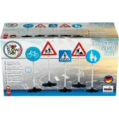 Klein Toys 5-delige verkeersbordenset - 70 cm hoogte - soorten borden: fietspad, alleen voor voetgangers, werkplaats, voetgangersoversteekplaats en opgelet kinderen - multicolor