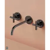 Hotbath Chap C105TEXT afbouwdeel inbouw wastafelkraan met 20cm uitloop gepolijst zwart PVD