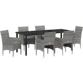 vidaXL Tuin Eettafel Set 7 st Grijs poly rattan