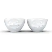 Tassen serie set van 2 porseleinen kommen met lachend en lekker gezichtje - porselein - wit - 100 ML - nr 3