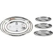 Excellent Housewares serveerschalen/dienbladen 3x stuks - plat/ovaal - zilver/rvs - D34/40/45 cm - voedsel serveren trays